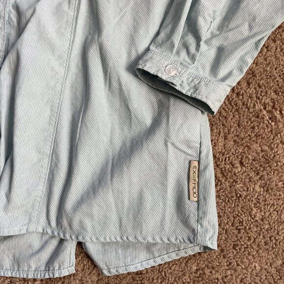 ExOfficio Insect Shield Women Large Striped Blue Outdoor Hiking LongSleeve Shirt - Picture 4 of 7